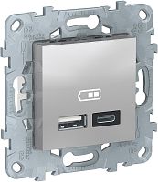 Розетка USB тип A+С без рамки Schneider Electric Unica New 2-м. 2400мА алюминий картинка